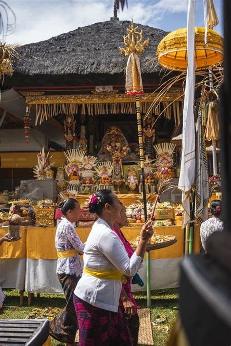 Melasti Ceremony At The Temple In Banjar Bunutan Kedewatan Ubud Bali