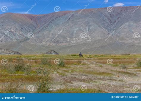 Nomade Mongol Dans Les Steppes De Laltaï De Montagne Photographie