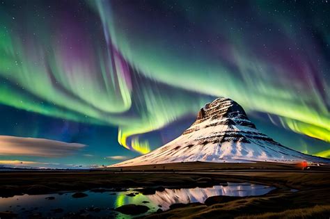 Premium Ai Image Northern Lights Appear Over Mount Kirkjufell In