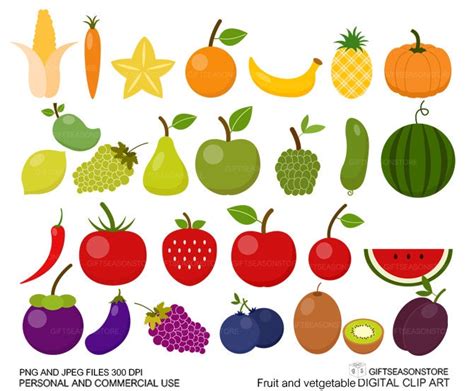 Fruit And Vegetable Clip Art For Personal And Commercial Use Etsy