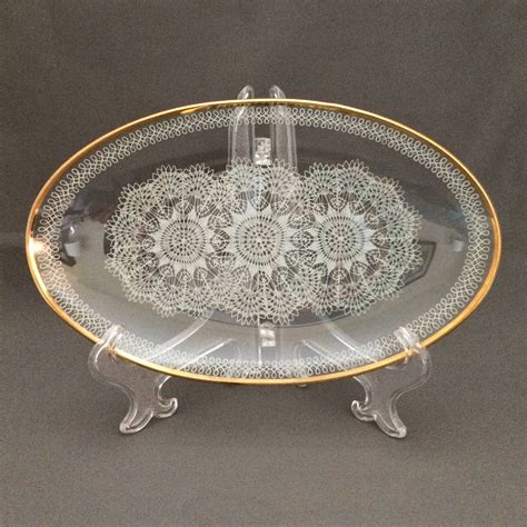 Glass Doily Plate White Lace Pattern Oval Dish Chance Glass Made In