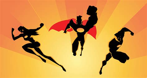 Three Superheroes Silhouette Stock Illustration Download Image Now