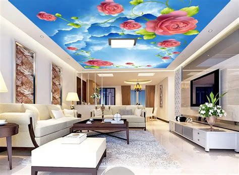 Custom Photo Wallpaper 3d Ceiling Murals Sky Rose 3d Ceiling Wallpaper