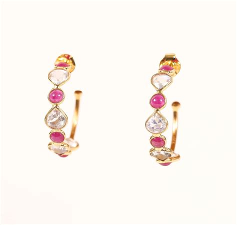 Igavel Auctions 14k Gold Moonstone And Natural Ruby Hoop Earrings Fr3shlm