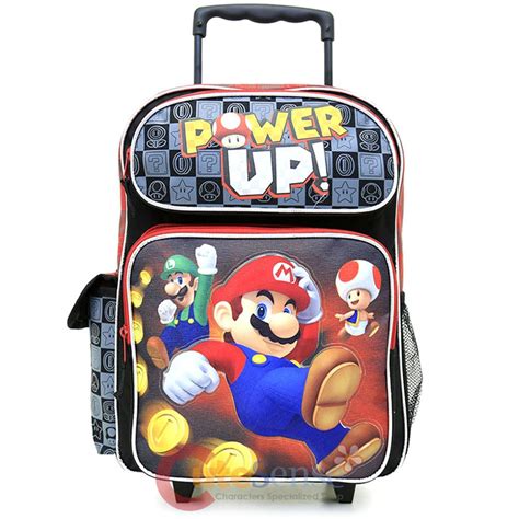 Super Mario 16 Large School Roller Backpack Rolling Book Bag Trolley