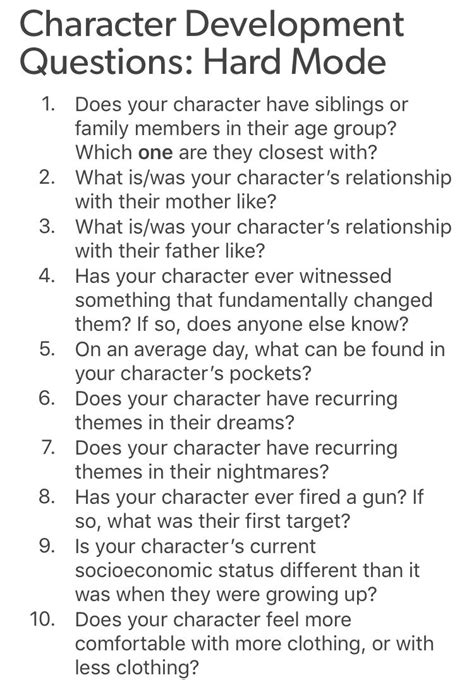 Character Development Questions Part Ii Character Creation
