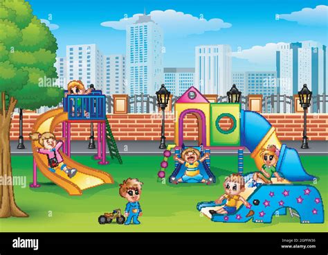 Vector Illustration Of Children Playing In The Playground Stock Vector