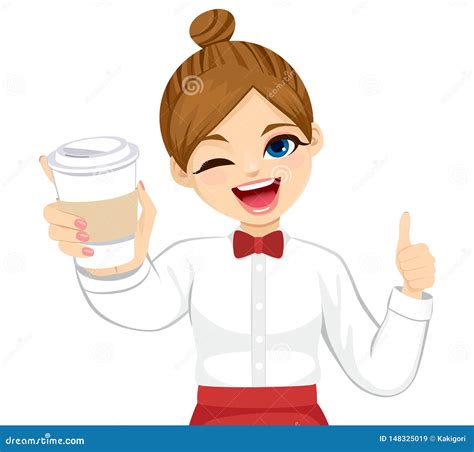 Waitress Serving Takeaway Coffee Winking Stock Vector Illustration Of