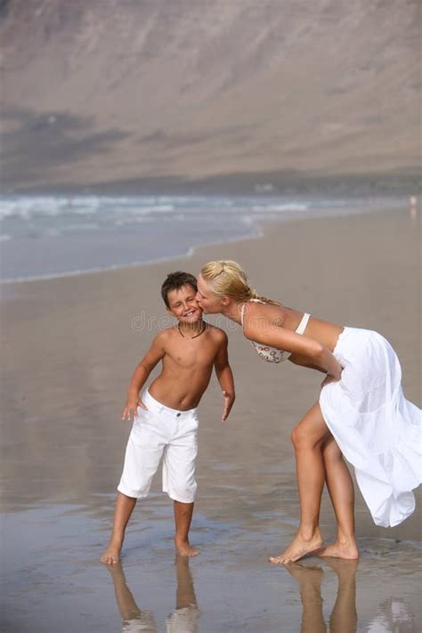 Mother And Son On The Beach Stock Image Image Of Male Outside