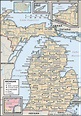 State Map of Michigan state with the counties and the county seats ...