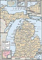 State Map of Michigan state with the counties and the county seats