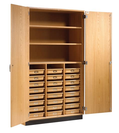 Maple Wood Tote Tray And Shelving Storage Cabinet 48w X 84h X 22d