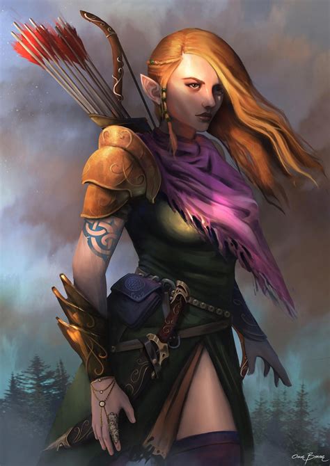 f wood elf ranger medium armor bracers longbow 1 character art fantasy character design