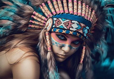 Tribal Native American Indian Girl Headdress Warrior Woman A3 Canvas Print Ebay