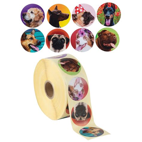 Dog Stickers 1000 Count Dog Roll Sticker 8 Cute Designs Round