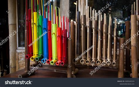 Colorful Angklung Typical Sundanese Indonesian Traditional Stock Photo