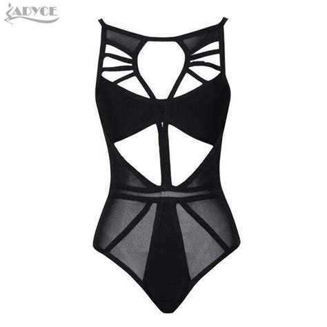 2020 New Summer Sexy Women Bandage Bodycon Mesh Black Bodysuit Bikini