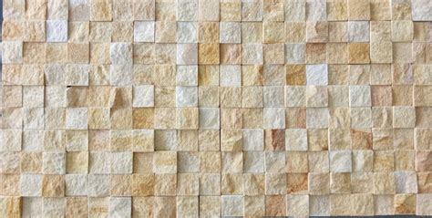 Yellow Teak Glossy Stone Mosaic Tiles For Interior And Exterior Wall