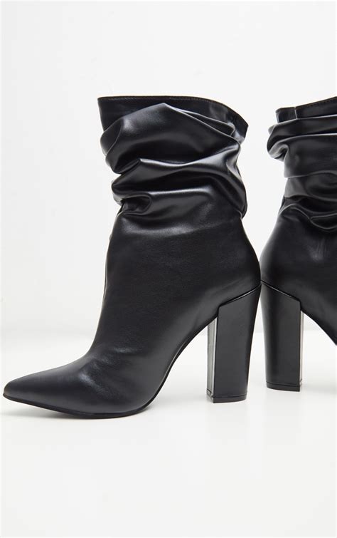 black block heel slouch ankle boot shoes prettylittlething