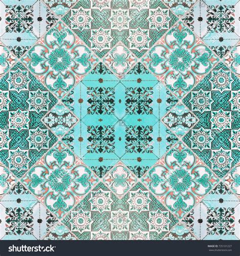 Beautiful Old Ceramic Tile Wall Patterns Stock Photo 735101227