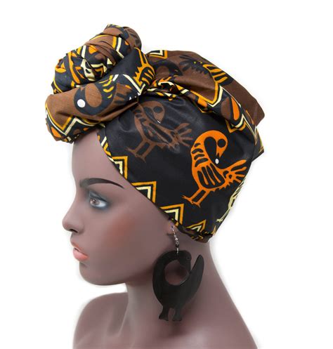 Sankofa African Fabric Head Wraps Black Brown Turban Ht342 Tess World Designs