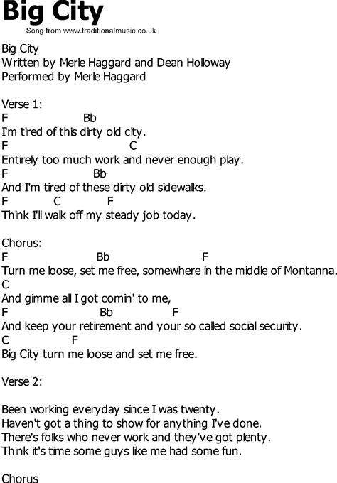 Old Country Song Lyrics With Chords Big City