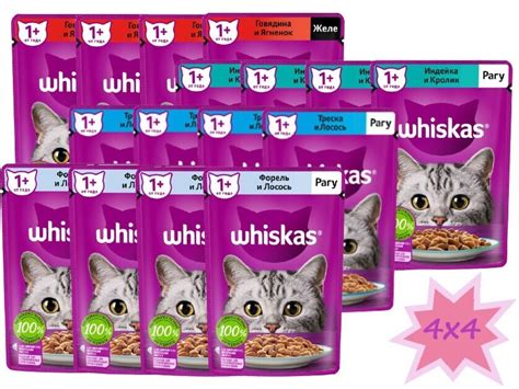 Набор 4х4 влажный полнорационный корм Whiskas для взрослых кошек 4