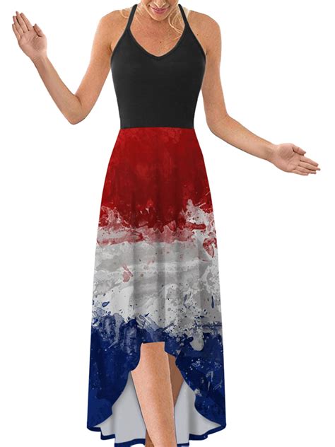 Wrcnote 4th Of July American Flag Sleeveless Tank Dress For Womens Halter Summer Midi Long Dress