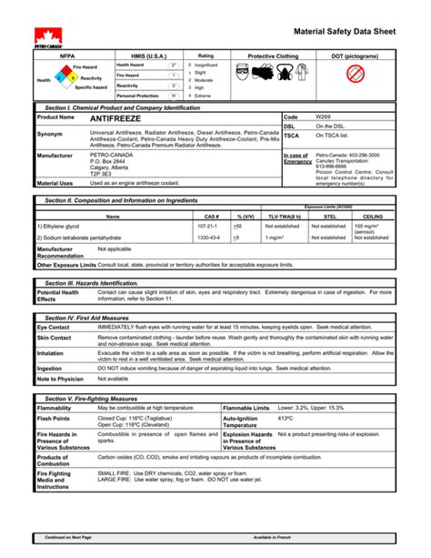 Material Safety Data Sheet Antifreeze