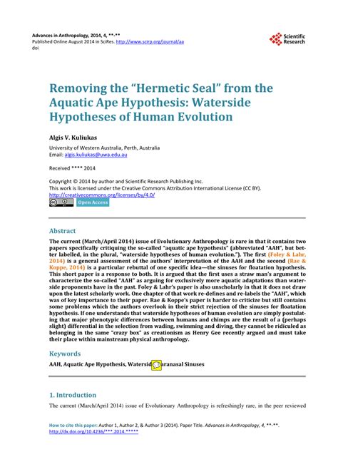Pdf Removing The Hermetic Seal From The Aquatic Ape Hypothesis