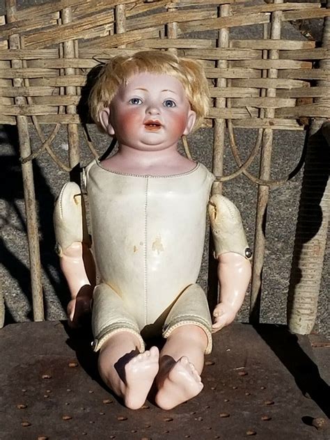 Antique Bisque Baby Doll Jointed Kid Leather Composition Sleep Eyes