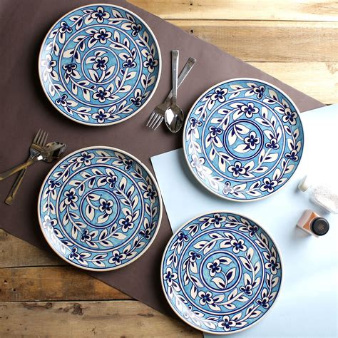 Blue Hand Painted Inch Ceramic Dinner Plates Set Of Buy Online