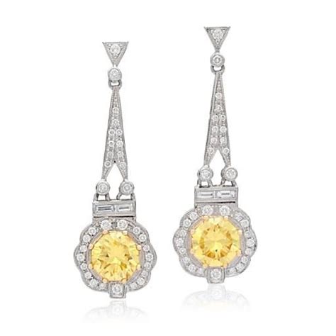 Estate Fancy Intense Yellow Diamond Drop Earrings In Platinum And 18k