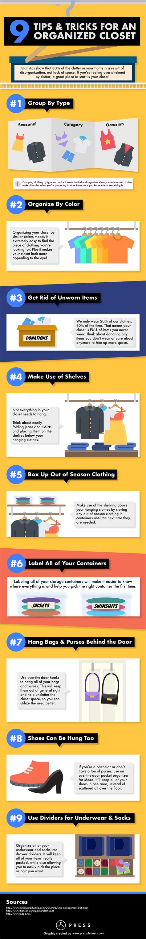 9 Tips And Tricks For An Organized Closet Infographic