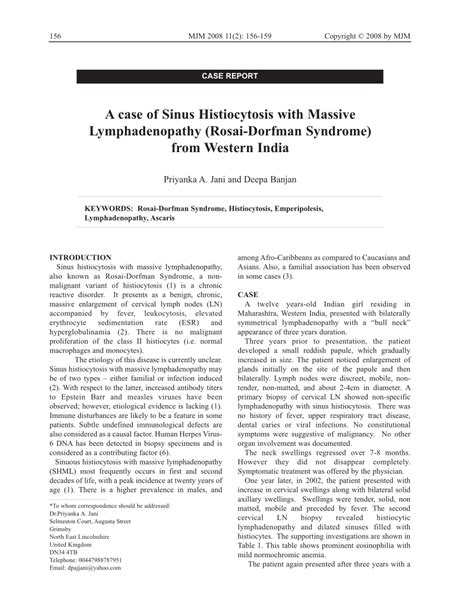 Pdf A Case Of Sinus Histiocytosis With Massive Lymphadenopathy Rosai