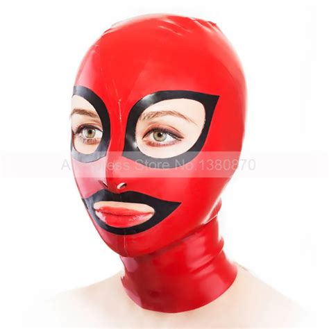 rubber latex mask red and black trims sexy latex hood with back zip s lm137 in sexy costumes