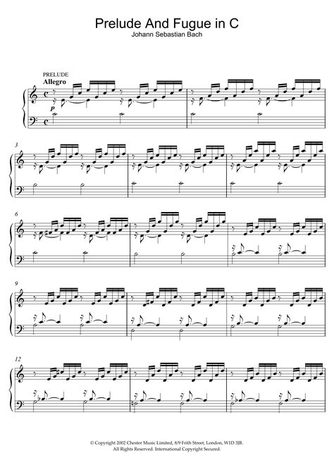 Johann Sebastian Bach Prelude No1 In C Major From The Well Tempered Clavier Bk1 Sheet Music