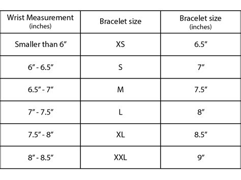 Bracelet Size Chart Men Vn