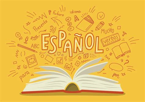 Espanol Translation `spanish` Language Hand Drawn Doodles And Lettering Stock Vector