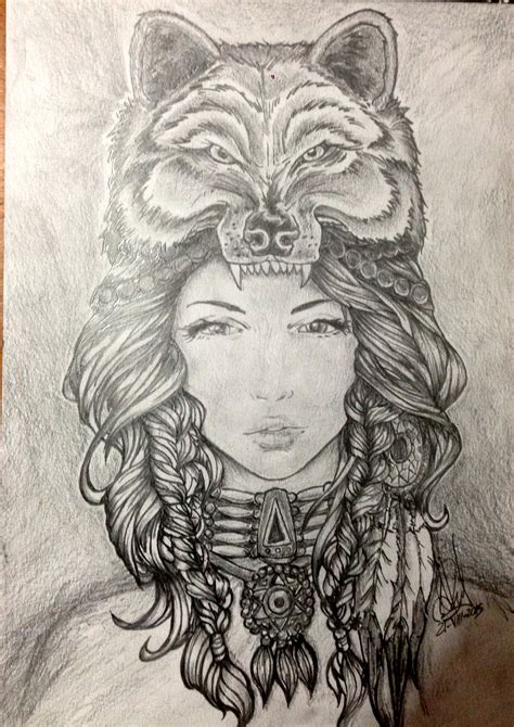 Traditional Native American Woman Pencil Drawing By Customartspe On
