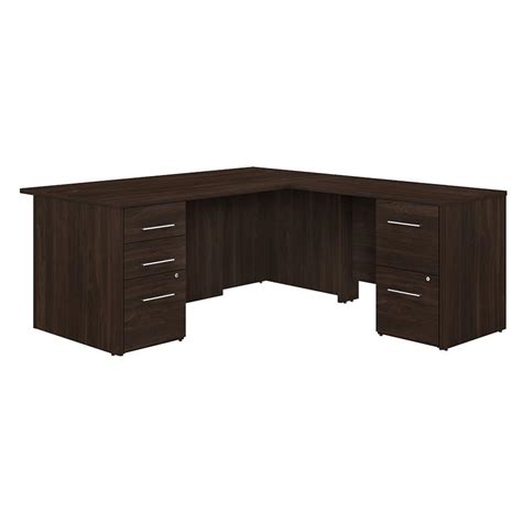 Office 500 72w L Shaped Desk With Drawers In Black Walnut Engineered Wood