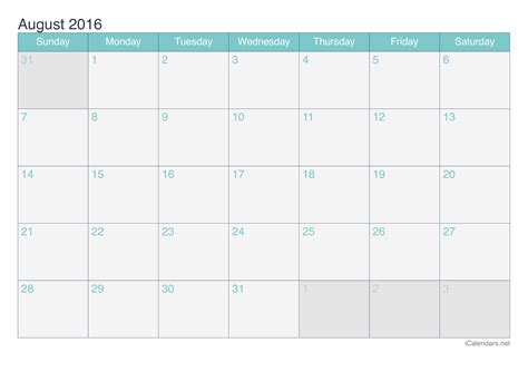 August 2016 Printable Calendar