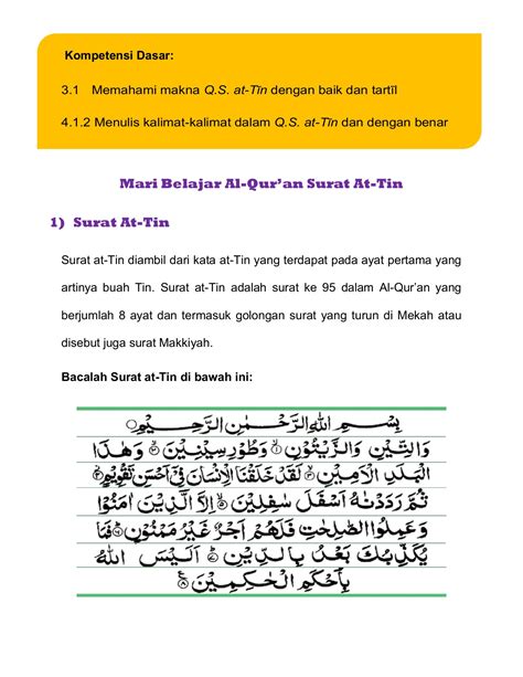 Surah At Tin Dan Terjemahan - Senang Belajar