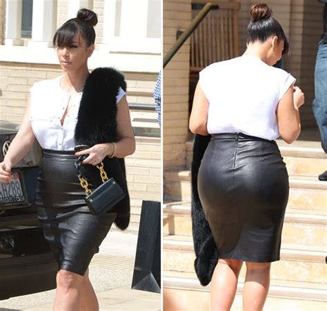 Kim Kardashian Leather Skirt — Shows Off Pregnant Figure In Tight Black Skirt Hollywood Life
