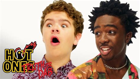 stranger things caleb mclaughlin and gaten matarazzo play truth or dab hot ones youtube