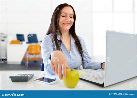 Healthy Snack In The Office Stock Photo Image Of Office Computer