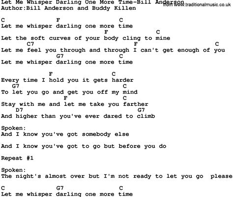 Country Music:Let Me Whisper Darling One More Time-Bill Anderson Lyrics