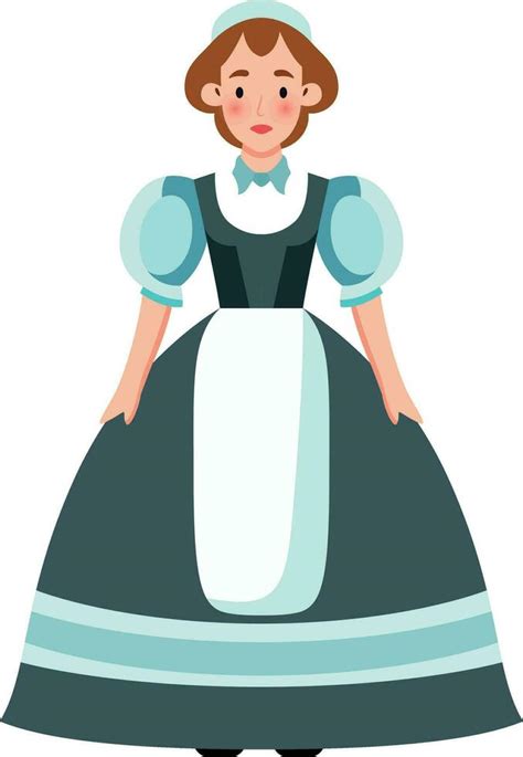 Victorian Maid Flat Style Vector Illustration The Victorian Servant The Housemaid Woman Maid
