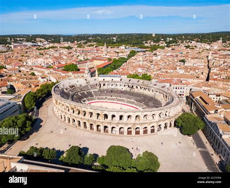 Nimes Arena Aerial Panoramic View Nimes Is A City In The Occitanie