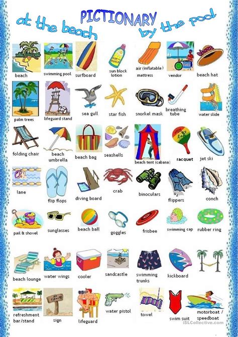At The Beach Pictionary English Esl Worksheets For Distance Learning